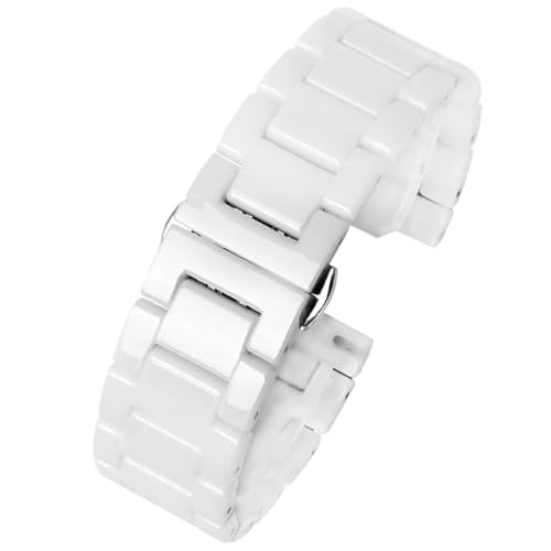 THBGTCNQ Bracelet de montre en céramique et métal, 12mm, 14mm, 15mm, 16mm, 18mm, 20mm, 22mm, for hommes et femmes, blanc, noir, or, Rose(4102-White,18mm)
