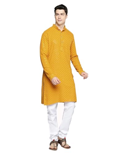Image of Lucknow Chikan Men's White Pure Cotton Kurta Pajama Set, Full Booty