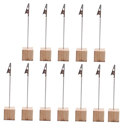 LOORGVEL 12個 木製キューブベース付メモクリップ ホルダー 卓上安定カード立て オフィス ホーム用フォト メモスタンド 名刺やメモ整理に適し