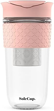 SoleCup. Large Travel Mug Loose Tea Infuser – Detachable Tea Strainer with Spill Proof Lid – 18oz/530ml BPA-Free Reusable Glass Travel Coffee Cup with Silicone Band (Pink) SoleCup. Large Travel Mug Loose Tea Infuser – Detachable Tea Strainer with Spill Proof Lid – 18oz/530ml BPA-Free Reusable Glass Travel Coffee Cup with Silicone Band (Pink)
