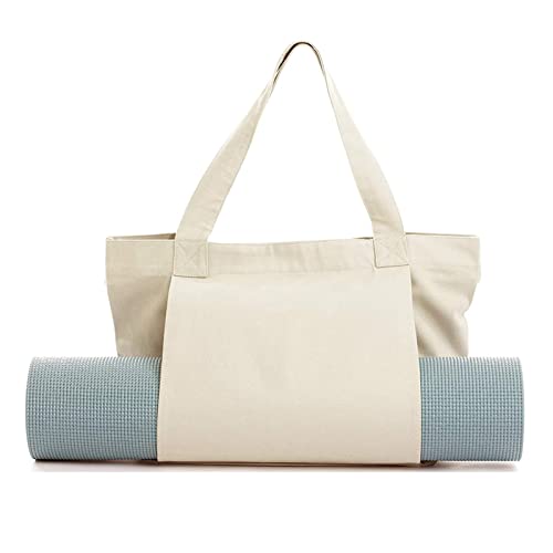 Bolsa portátil para esterilla de yoga, algodón y lino, gran capacidad, bolsa de lona para gimnasio, gimnasio, oficina, entrenamiento, viajes, playa, gimnasio (caqui)
