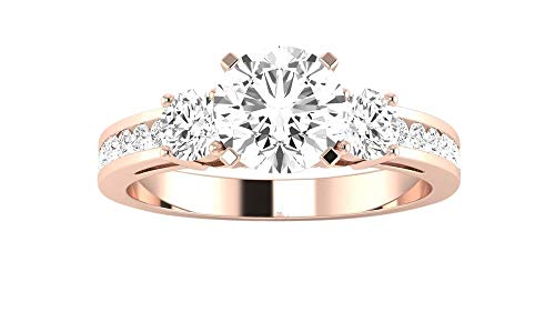 Houston Diamond District 1.6 Carat t.w. 14K Rose Gold Round Channel Set 3 -Three Stone Engagement Ring J I1 Clarity 0.75 Center Stones.