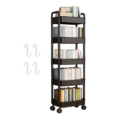 curfair Rolling Book Cart, Mobile Bookshelf with Wheels, Plastic Utility Cart Mobile Shelving Unit Storage Shelves Organizer Cart Storage Trolley Rolling Book Organizer for Home Office Black 2