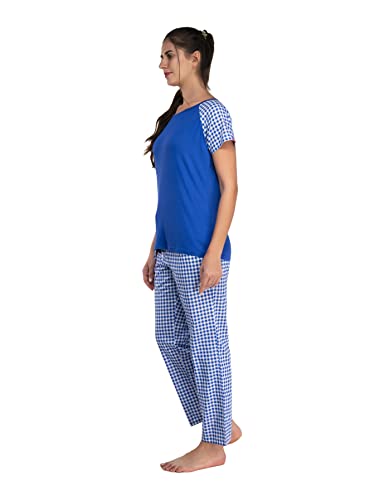 Image of Evolove Women's Cotton Round Neck Short SleevesNight Suit Set /Top Pyjama Set Super Soft Comfortable (Nightsuit-Round-HS-4)