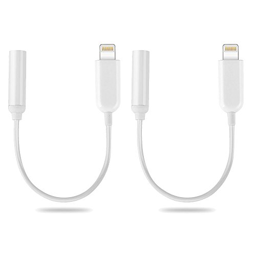 【2個セット】iPhone　7　イヤホン変換ケーブル　iPhone7　Lightning　iPhone　7　Plus　ヘッドホンジャック変換アダプタ　3.5mm端子マイクイヤホンアダプタ　Lightningコネクタ (通常タイプ/２本ホワイト)