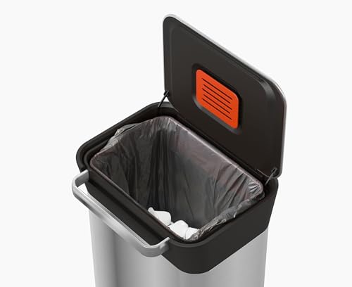 Joseph Joseph Intelligent Waste Titan Trash Can Compactor with Odor Filter, Holds Up to 90L After Compaction, Stainless Steel, 30L