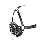 Y-Shape Punk Leather Head Harness Mask with Detachable Rivet Mouth Cap, Adjustable Buckle Belts, Festival Costume Accessory