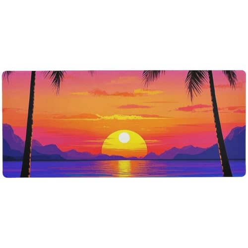 Alfombrilla de ratón grande antideslizante para el trabajo, diseño de playa de coco y atardecer, 80 x 30 cm