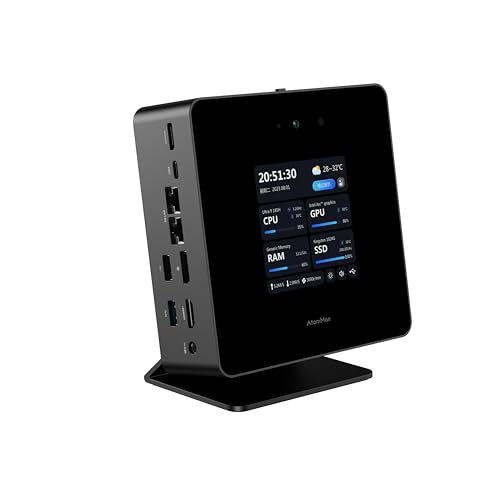AtomMan X7 Ti Mini PC Intel Core Ultra 9 Processor 185H(16T/22C, up to 5.1GHz) with FHD 1080P Camera, 32GB DDR5 + 1TB SSD, HDMI/DP/2x USB4 Output, 2X 5G LAN, WiFi 7, 4 Inch Smart Screen Gaming PC