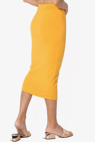 TheMogan Women's High Rise Buttery Soft Lined Mid Calf Bodycon Midi Pencil Skirt Mustard L4