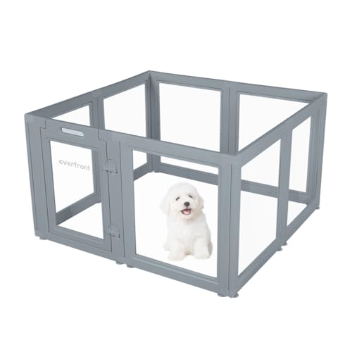 Image of EVERFRONT Clear Acrylic Dog Playpen - Clear Dog Play Pen - Easy Assemble Acrylic Dog Playpen - Puppy Playpen, Cat Playpen, Small Animal Playpen, Dog Play Pen Indoors
