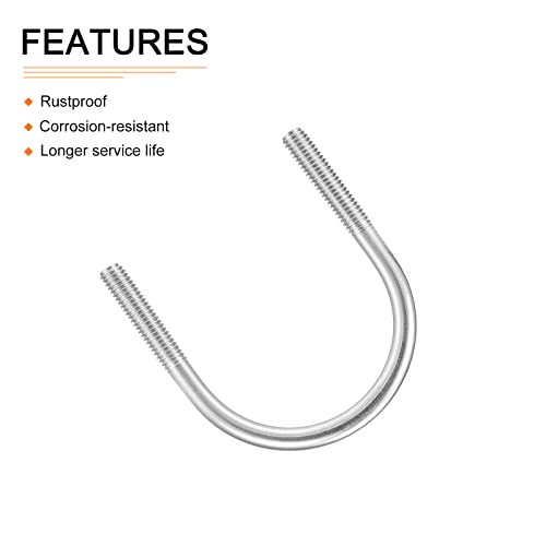 Image of DTGN 2 inchx2.6 inch(DXL) Round U-Bolts - 5Pack - Good for Construction Industry - 304 Stainless Steel Round Bend U Bolt - Silver