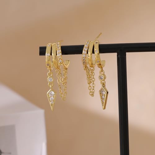 Gold Earrings for Women, 14k Gold Plated Drop Huggie Earrings Dainty Dangle Earrings for Women Trendy Hypoallergenic Small Hoops Fashion Gold Jewelry4