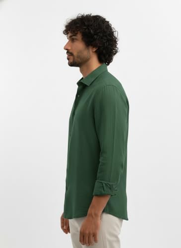 Image of Men's Linen Cotton Shirt | Solid Design | Full Sleeve | Regular Fit | Button Down Collar | Summer Casual & Formal Wear
