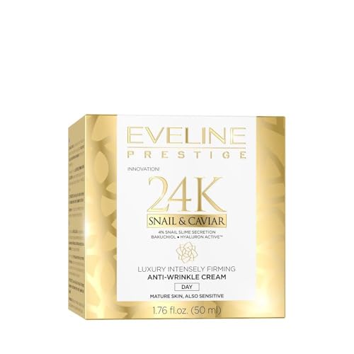 Eveline Cosmetics Prestige 24k Crema facial antiarrugas de caracol y caviar | 50 ml | Crema de día antienvejecimiento para pieles maduras y sensibles | Piel suave y flexible