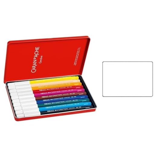 Caran d'Ache Fibralo - Bolígrafos de fibra soluble en agua, en caja de metal de 10 unidades, selección clásica fabricada en Suiza.