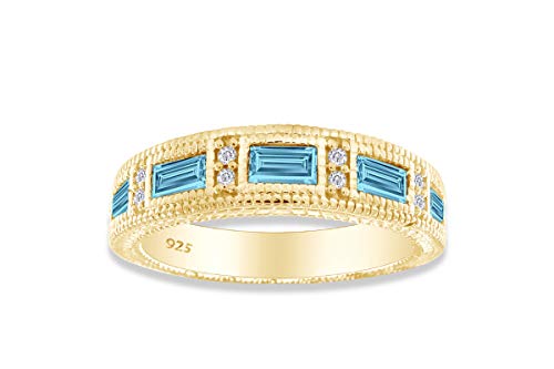 AFFY Emerald Shape Simulated CZ Eternity Band Ring in 14K Yellow Gold Over Sterling Silver