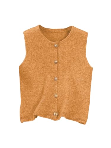 Image of RoseSeek Women's Button Down Sweater Vest Sleeveless Crewneck Knit Outerwear Old Money Knitwear