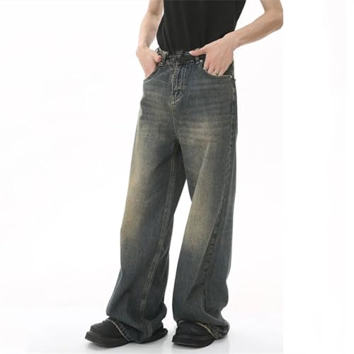 Men’S Summer Denim Pants Old Washed Jeans Straight Casual Loose Wide Leg Trousers4