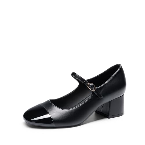 DREAM PAIRS Zapatos de Vestir Mary Jane Shoes para Mujer, Zapatos de Tacon Bajo y Cerrado con Punta Gruesa, Todo Negro, 42 EU
