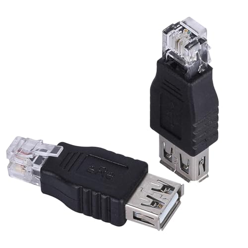 BMMOREN RJ11 Male to USB Female Telephone Connector, 2 Pack RJ11 Plug to USB A Telephone Line Adapter for Communication Fax Machine (RJ11 6P2C)