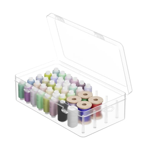 Homakover 42 Spools Sewing Thread Box Storage Clear Plastic Thread Spools Holder Embroidery Organizer Bobbins Storage Case Portable Craft Organizer for Embroidery Quilting and Sewing Threads