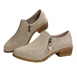 Orthopedic Zip-Up Ankle Boots, Women's Retro Round Toe Chunky Heels Casual Shoes (Beige,42)