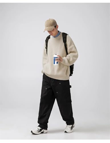 Men Daily Casual Knit Sweater Crew Neck Long Sleeve Pullover Solid Loose Sweater Tops3