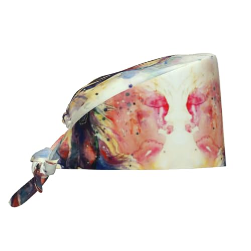 Image of Cute Pug Dog Print Working Cap Scrub Cap with Sweatband,Adjustable Fashion Bandage Tie Back Hat Headwear for Women Men