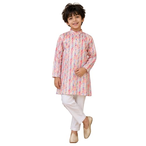 Image of superminis Boys Cotton Golden Embroidery Printed Full Sleeves Kurta with Pyjama Ethnic Wear Set