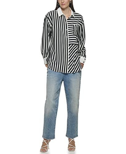 Karl Lagerfeld Paris Women's Soft Long Sleeve Stripe Everyday Fashion Sport Blouse2