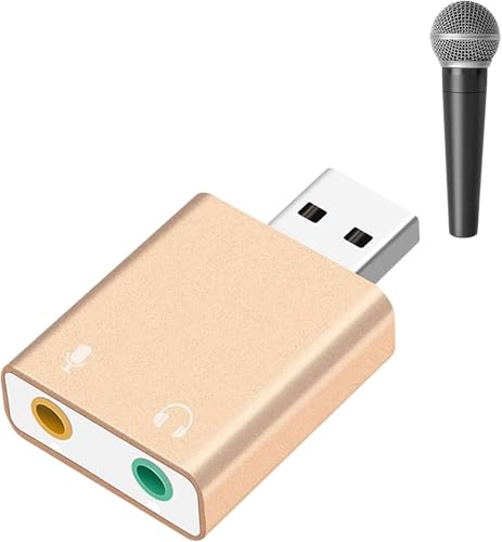 Image of SANCY USB External Sound Card Adapter - 3.5mm TRS Audio Interface for Headphones & Microphone Plug & Play USB Audio Adapter for PC, Laptop, Mac Gold (1-Pack)