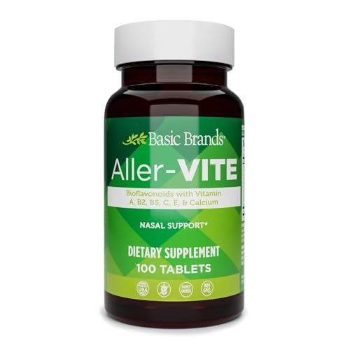 Basic Brands Aller-Vite Nasal Support – Supports Relief of Sneezing, Runny Nose, Itchy & Watery Eyes – Vitamins & Bioflavonoids – Gluten-Free, 100 Tablets