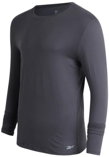 Reebok Men's Long Sleeve Shirt - Performance Base Layer Compression Shirt for Men - Active Lightweight Men's Shirt (S-XL), Size Medium, Blackened Pearl