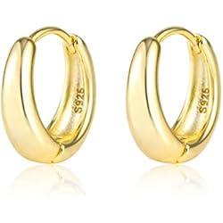 Aros Dorados Mujer ALEXCRAFT Pendientes Aro Oro Plata de Ley 925 Pendientes Dorados Mujer Pendientes Oro de Aro Forma de U Ovalados Chapados Oro
