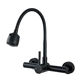 ZHYICH Kitchen Sink Faucet Wall Mount with Sprayer, Stainless Steel Mixer Tap, Matte Black Finish, N