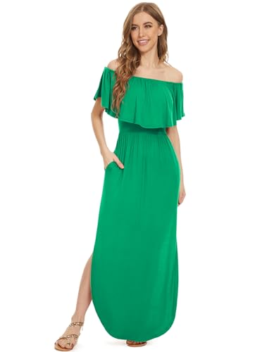 Image of LILBETTER Womens Off The Shoulder Ruffle Party Dresses Side Split Beach Maxi Dress