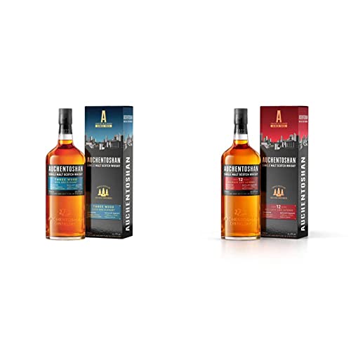 Auchentoshan Three Wood Single Malt Scotch Whisky, mit Geschenkverpackung, 43% Vol, 1 x 0,7l & 12 Jahre Single Malt Scotch Whisky, Karamellgeschmack und fruchtigen Aromen, 40% Vol 1x 0,7l