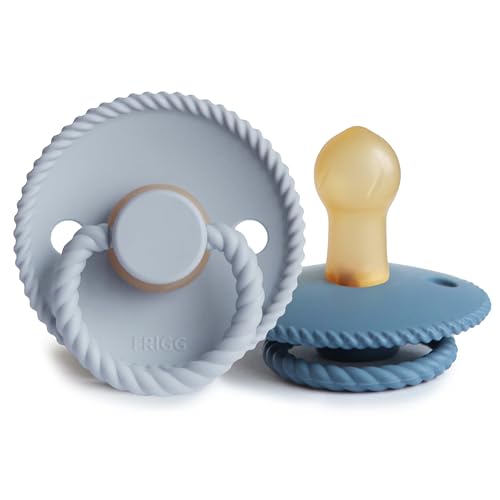 Image of FRIGG Rope Natural Rubber Baby Pacifier | Made in Denmark | BPA-Free (Powder Blue/Ocean View, 0-6 Months)