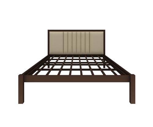 Image of Homdec Venus Wall-Supported Upholstered Headboard Metal Bed (Brown, Double)