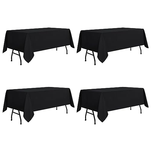 Image of sancua 4 Pack Black Tablecloth 60 x 84 Inch, Rectangle Table Cloth for 4ft Tables - Stain and Wrinkle Resistant Washable Polyester Table Cover for Dining Wedding Banquet Party Buffet Restaurant