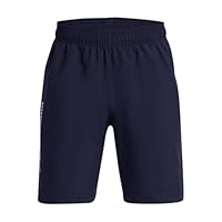 Under Armour Boys Woven Wordmark Shorts, (410) Midnight Navy / / White, Small