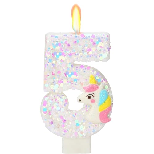 Number 5 Unicorn Birthday Number Candles for Cake, 5th Pink Glitter Candle, Fun Unicorn Cake Topper, Birthday Decorations & Cupcake Toppers for Party Supplies