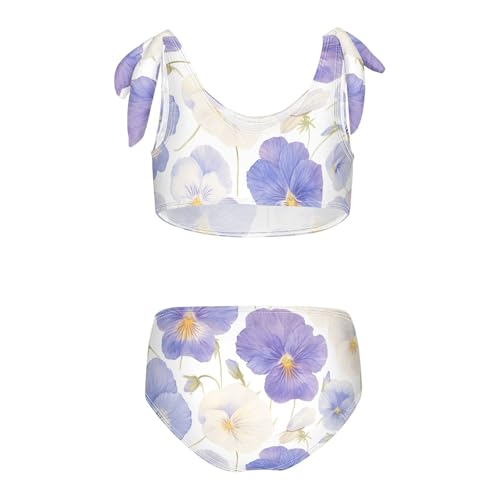The Garden Tricolor Pansy Flower Girls' Two Piece Kids Bikini Set Beach Bathing Suit Swimming Suits Adjustable Strap2