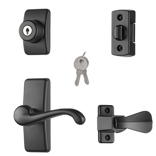 Ideal Security GL Door Lever Set with Keyed Deadbolt Lock for Storm and Screen Doors, Matte Black...
