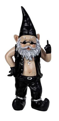 Generisch Biker Gartenzwerg Schwarz Rocker Stinkefinger Gartenfigur...