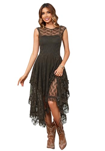 R.Vivimos Womens Sleeveless Backless Asymmetrical Layered Lace Long Dress  with Slip Two Pieces (Small, ArmyGreen) at Amazon Women's Clothing store