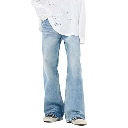 Men Solid Color Denim Pants Simple Wide Leg Loose Straight Jeans Trousers4