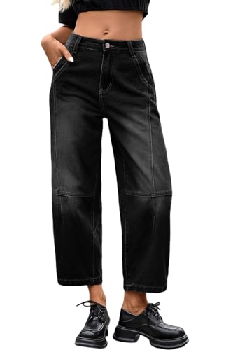 yoeasy Womens Wide Leg Jeans Trendy Mid Rise Straight Leg Baggy Cropped Jeans Casual Loose Denim Trouser Ankle Pants