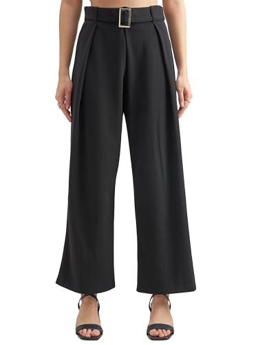 Image of Tokyo Talkies Wide Leg Relaxed fit Korean Pants |Ultra Soft|High Rise Pleated Trousers |Workwear|Formal All Day wear